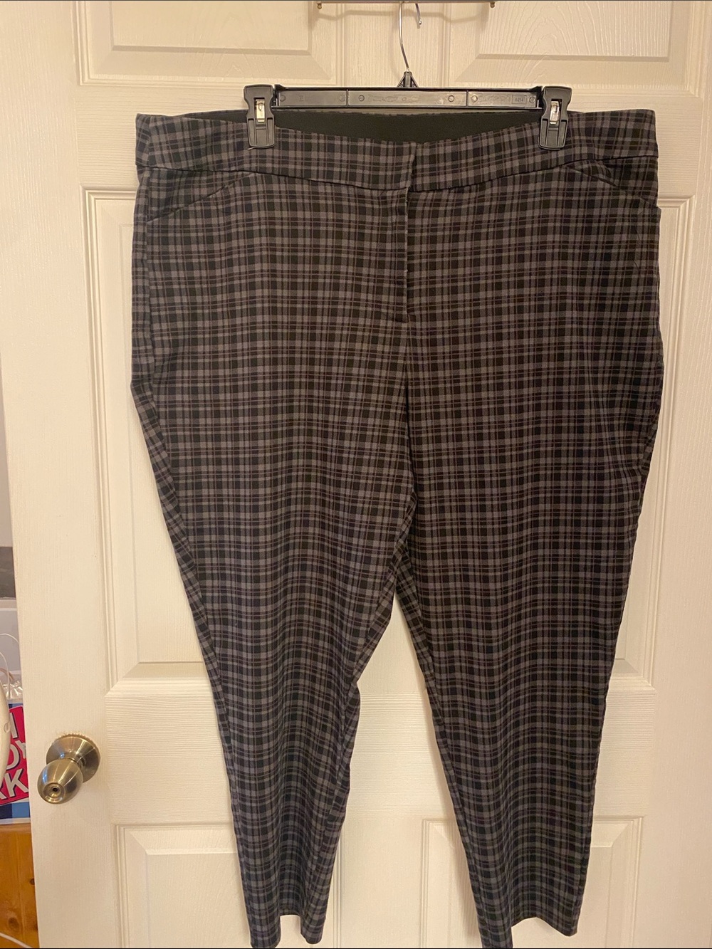 EVRI Black and Gray Plaid Tapered Dress Pants
